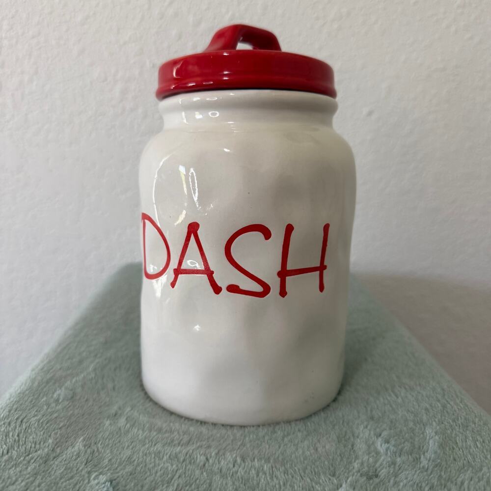 Red and White Ceramic Storage Jar with Lid